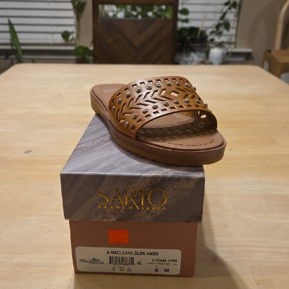 Franco Sarto Tan Studded Slide Sandals